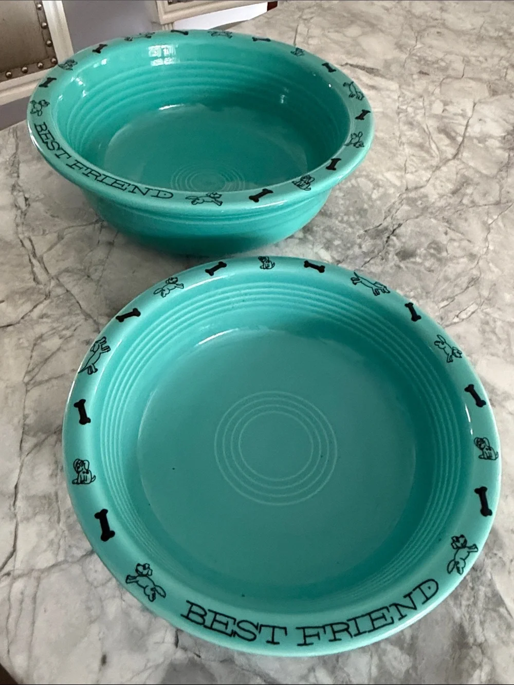 Fiesta Teal Ceramic Pet Bowl with Dog Motifs